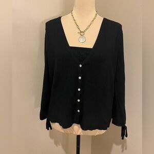 Bentley A. Elegant Black Silk Sweater Faux Sweater Set Tie Sleeve, size Large